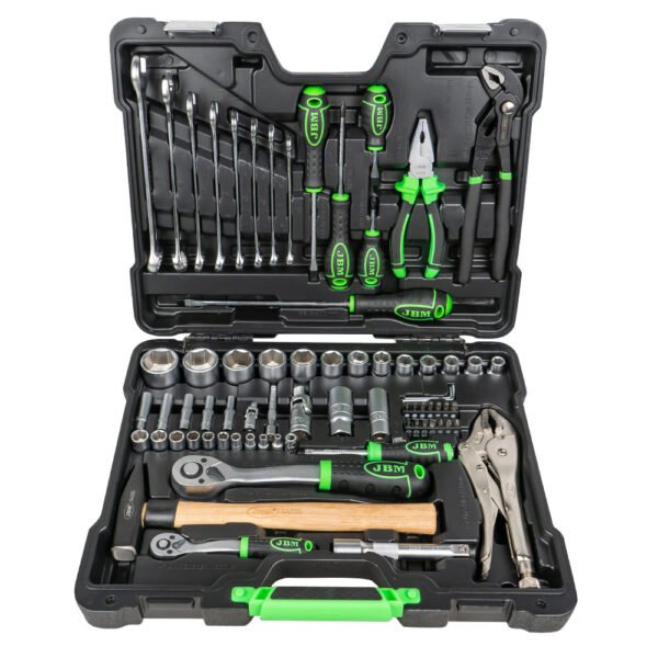 COFFRET À OUTILS DE 72 PIÈCES AVEC DOUILLES HEXAGONALES 1/4" ET 1/2" – FINITION ZINGUÉE