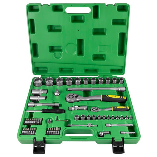 COFFRET À OUTILS DE 60 PIÈCES AVEC DOUILLES SPLINE 1/2" ET 1/4" – FINITION ZINGUÉE