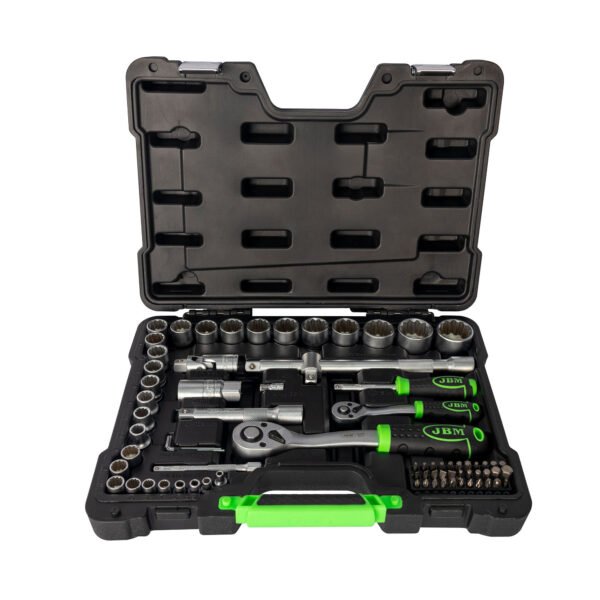 COFFRET À OUTILS DE 74 PIÈCES AVEC DOUILLES 12 PANS 1/2" ET 1/4" – FINITION ZINGUÉE