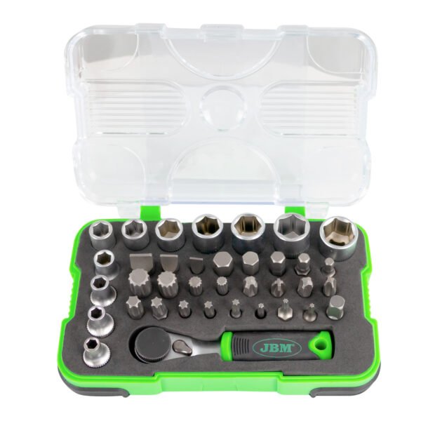 MINI COFFRET DE 37 EMBOUTS ET DOUILLES AVEC CLIQUET 1/4"