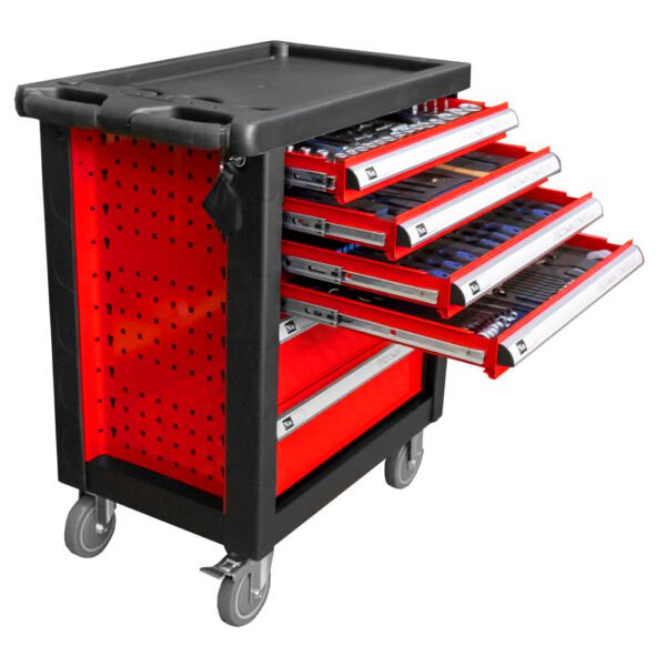 SERVANTE À OUTILS 6 TIROIRS  - ROUGE - EQUIPÉE