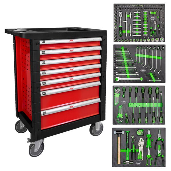 SERVANTE À OUTILS 7 TIROIRS  - ROUGE - EQUIPÉE