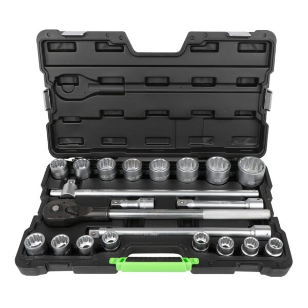COFFRET À OUTILS DE 21 PIÈCES AVEC DOUILLES 12 PANS 3/4" – FINITION ZINGUÉE