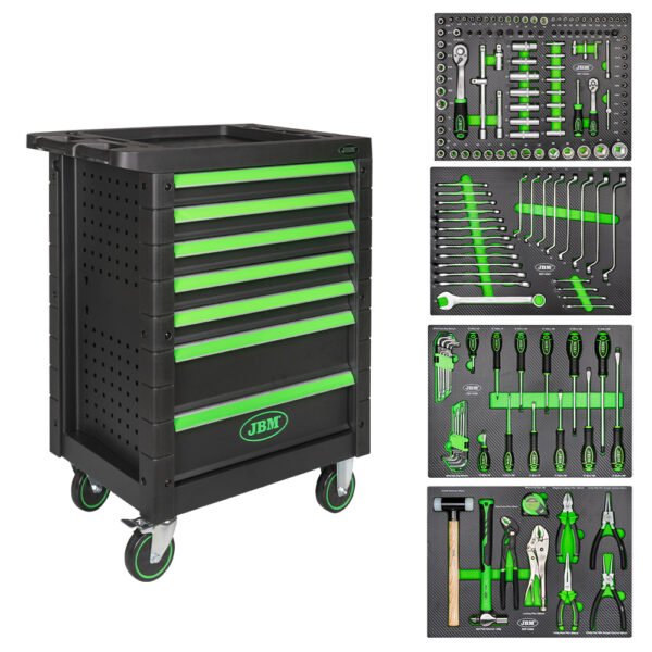 SERVANTE À OUTILS 7 TIROIRS - VERTE - EQUIPÉE