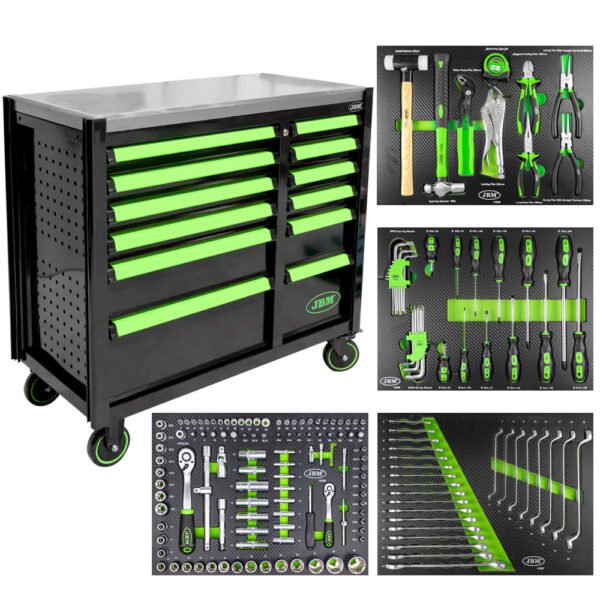 SERVANTE À OUTILS 12 TIROIRS - VERTE - EQUIPÉE