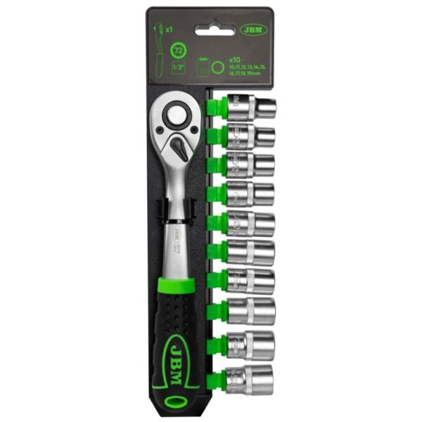 CLIQUET 1/2" AVEC TÊTE 72 DENTS 255MM ET DOUILLES 12 PANS