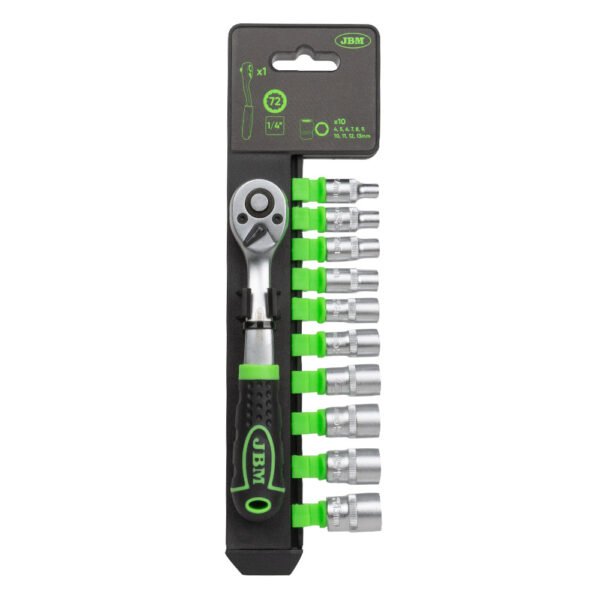 CLIQUET 1/4" AVEC TÊTE 72 DENTS 145MM ET DOUILLES HEXAGONALES