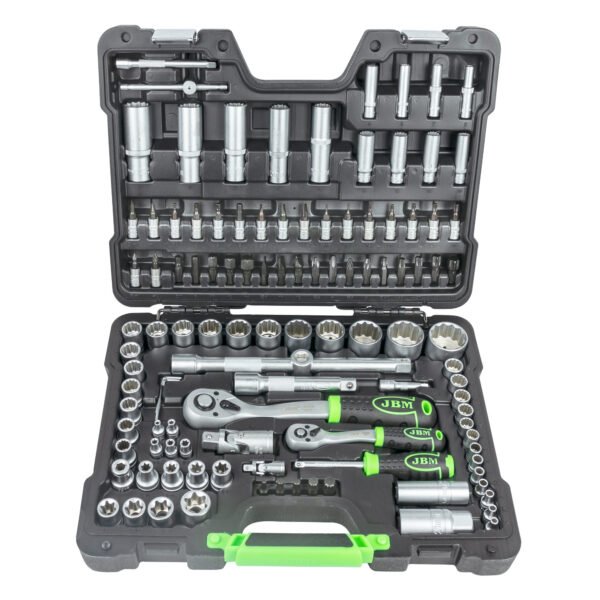 COFFRET À OUTILS DE 113 PIÈCES AVEC DOUILLES 12 PANS 1/4" ET 1/2" – FINITION ZINGUÉE