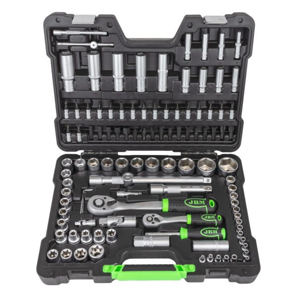 COFFRET À OUTILS DE 108 PIÈCES AVEC DOUILLES HEXAGONALES 1/4" ET 1/2" – FINITION ZINGUÉE