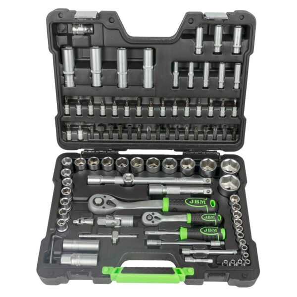 COFFRET À OUTILS DE 94 PIÈCES AVEC DOUILLES HEXAGONALES 1/4" ET 1/2" – FINITION ZINGUÉE