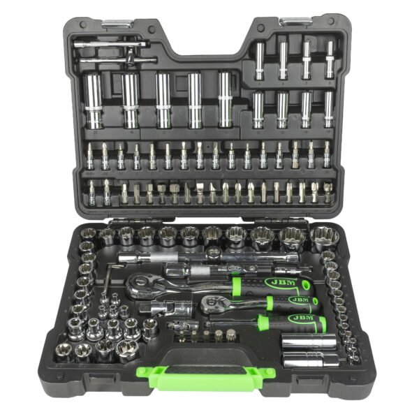 COFFRET À OUTILS DE 113 PIÈCES AVEC DOUILLES 12 PANS 1/4" ET 1/2" – FINITION CHROMÉE