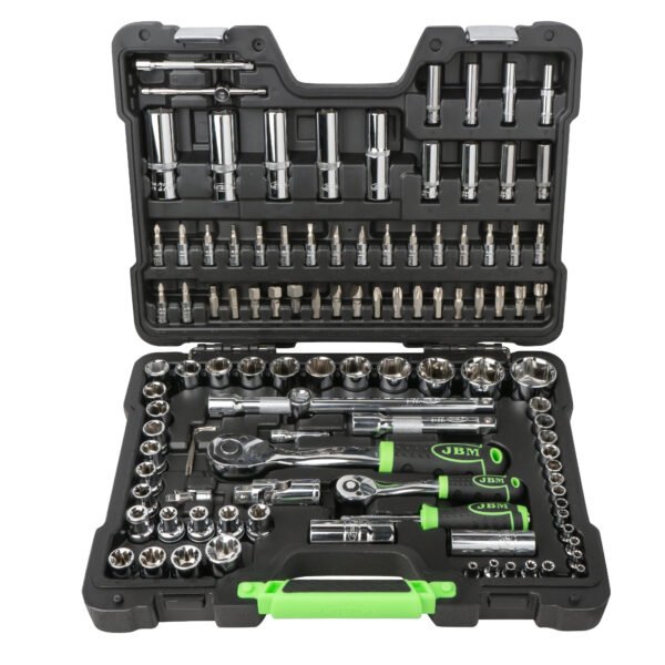 COFFRET À OUTILS DE 108 PIÈCES AVEC DOUILLES HEXAGONALES 1/4" ET 1/2" – FINITION CHROMÉE