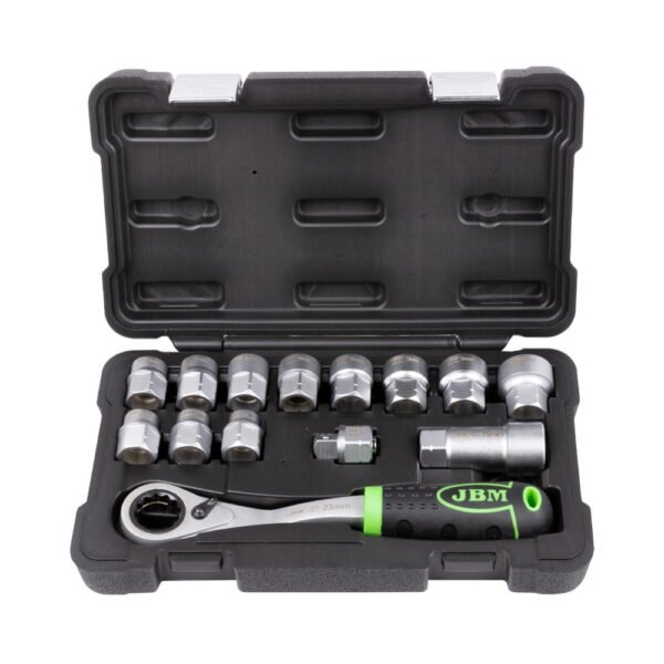 COFFRET À OUTILS GO-THROUGH DE 14 PIÈCES AVEC DOUILLES 1/2" – FINITION ZINGUÉE
