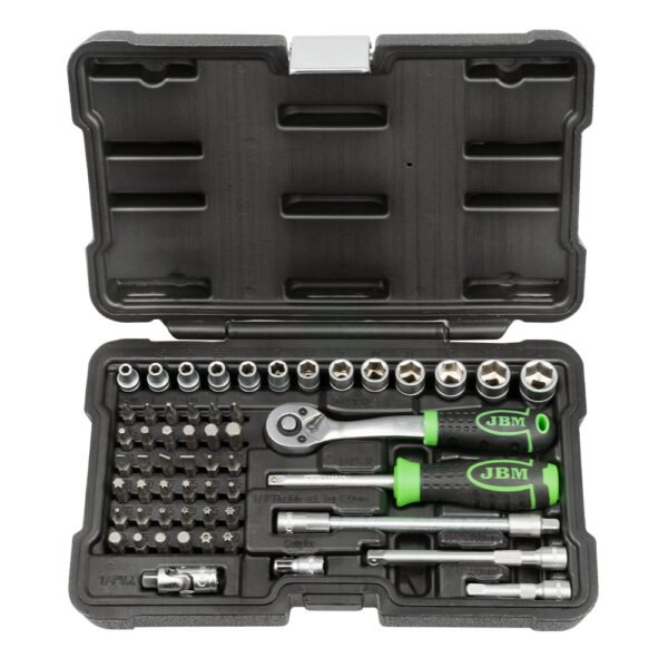 COFFRET À OUTILS DE 56 PIÈCES AVEC DOUILLES HEXAGONALES 1/4" – FINITION ZINGUÉE