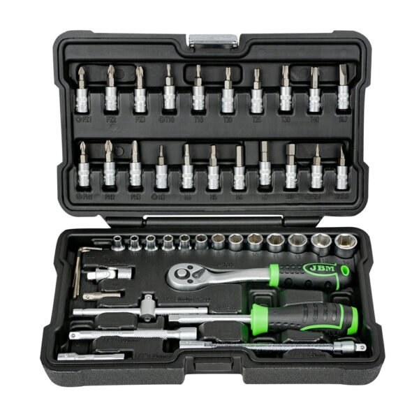 COFFRET À OUTILS DE 46 PIÈCES AVEC DOUILLES HEXAGONALES 1/4" – FINITION ZINGUÉE