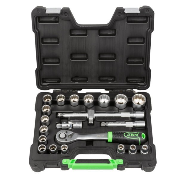 COFFRET À OUTILS DE 22 PIÈCES AVEC DOUILLES 12 PANS 1/2" – FINITION ZINGUÉE