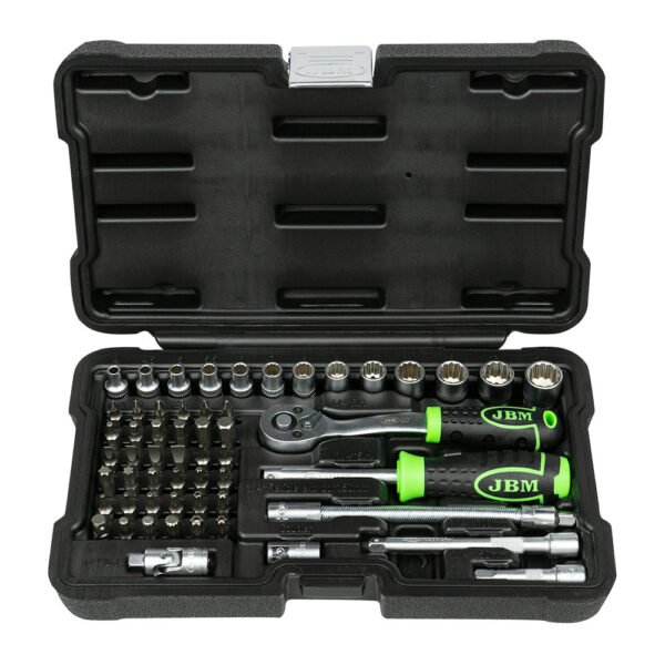 COFFRET À OUTILS DE 56 PIÈCES AVEC DOUILLES 12 PANS 1/4" – FINITION ZINGUÉE