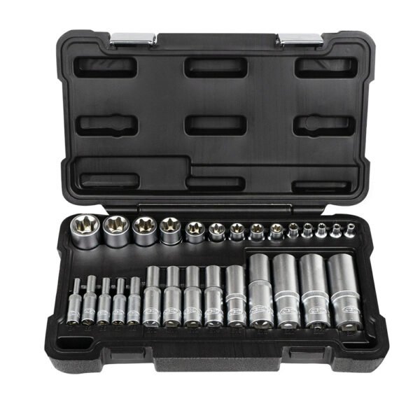 SET DE 28 DOUILLES TORX COURTES ET LONGUES 1/2"