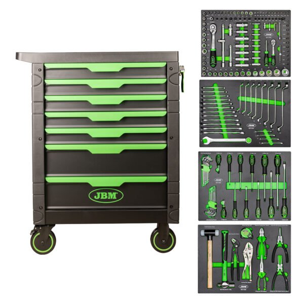 SERVANTE À OUTILS 7 TIROIRS - VERTE - EQUIPÉE