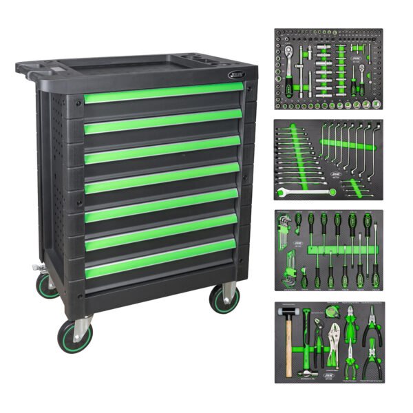 SERVANTE À OUTILS 7 TIROIRS ÉGAUX - VERTE - EQUIPÉE