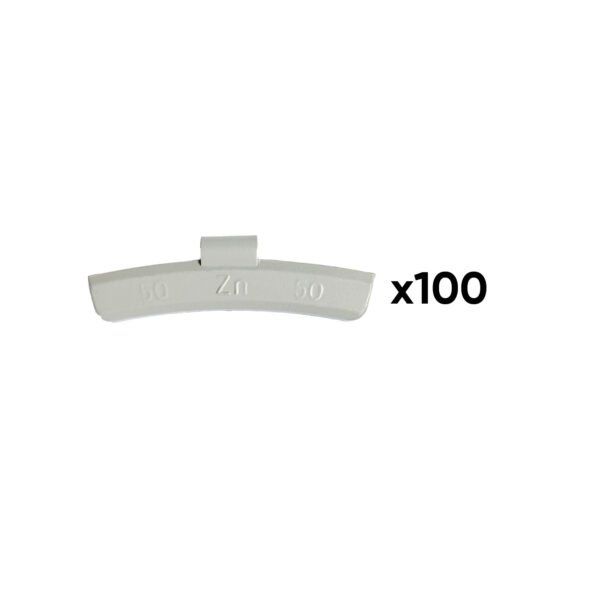 BOÎTE DE 100 POIDS À GRIFFE EN ZINC 50GR. SPÉCIAL POUR ROUE EN ALLIAGE