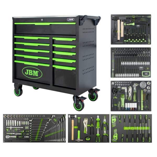 SERVANTE À OUTILS 11 TIROIRS - VERTE - EQUIPÉE