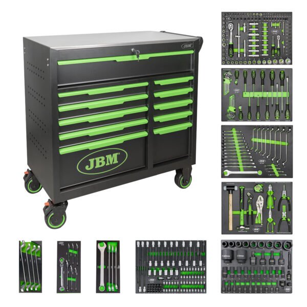 SERVANTE À OUTILS 11 TIROIRS - VERTE - EQUIPÉE