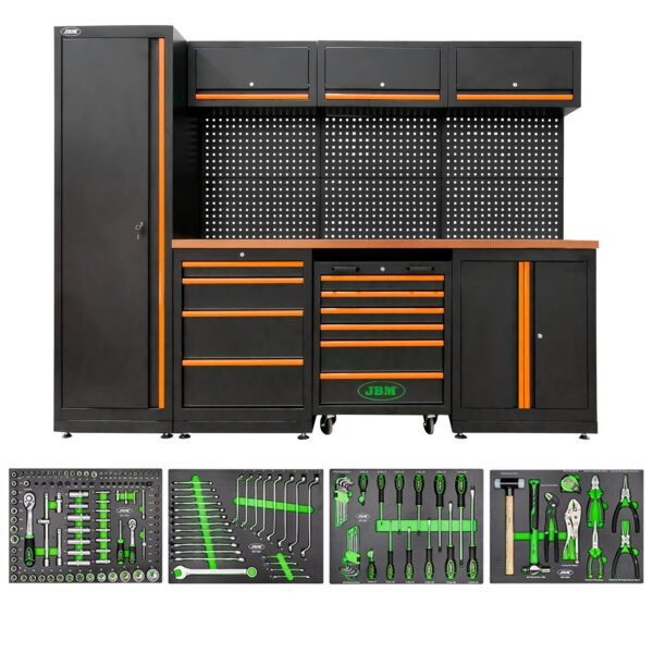 ENSEMBLE DE MEUBLES MODULAIRES POUR GARAGE (18 PIÈCES) - ORANGE