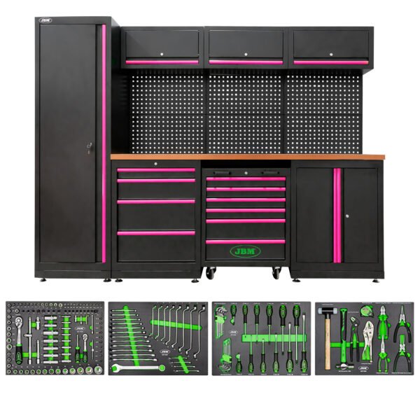 ENSEMBLE DE MEUBLES MODULAIRES POUR GARAGE (18 PIÈCES) - ROSE