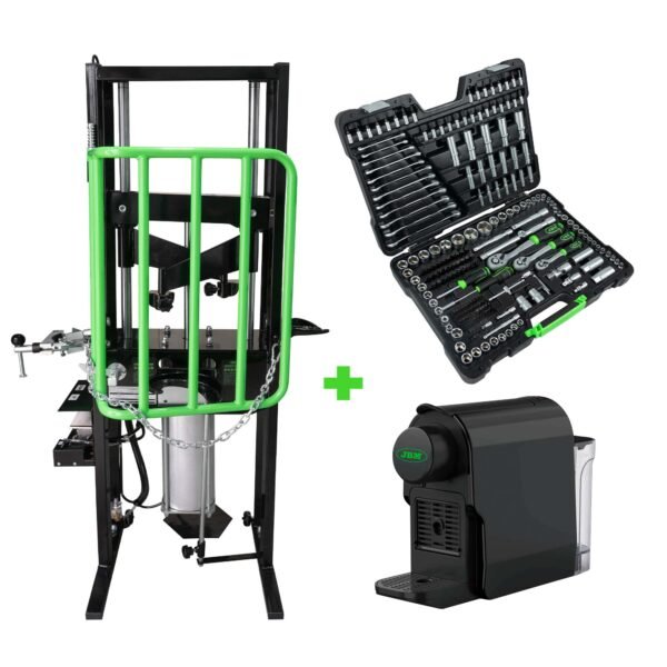 COMPRESSEUR PNEUMATIQUE À RESSORT 1T + COFFRET À OUTILS DE 216 PIÈCES AVEC DOUILLES